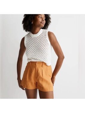 Madewell High-Rise Linen Bermuda Shorts in Orange